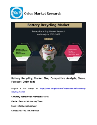 Battery Recycling Market Size, Competitive Analysis, Share, Forecast- 2019-2025