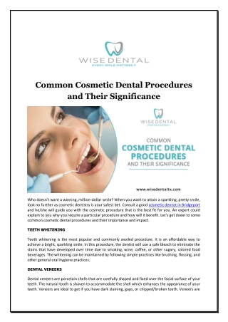 Common Cosmetic Dental Procedures and Their Significance