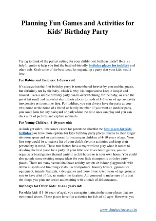 Planning Fun Games and Activities for Kids' Birthday Party