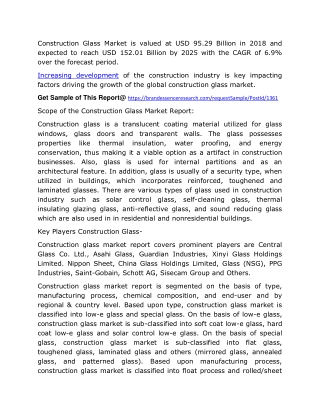 Construction Glass Market Growth Factors, Top Manufacturers, Product Types, Applications And Forecast To 2025