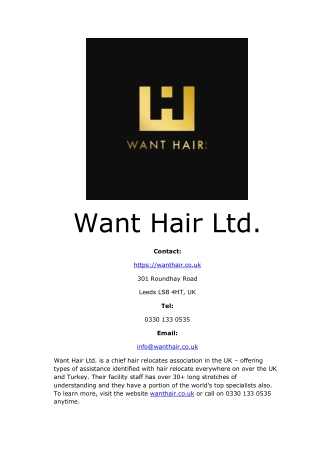 Want Hair Ltd - Hair Transplant Clinic UK