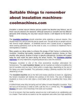 Suitable things to remember about insulation machines-coolmachines.com