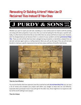 Reclaimed Roof Tiles | Jpurdyandsons.com