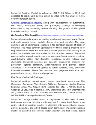 Industrial Coatings Market Growth Factors, Top Manufacturers, Product Types, Applications And Forecast To 2025