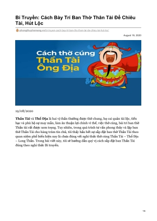 Bí Truyền: Cách Bày Trí Ban Thờ Thân Tài Để Chiêu Tài, Hút Lộc
