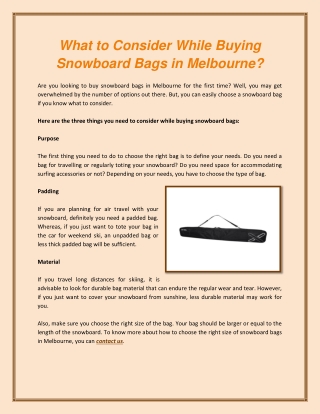 What to Consider While Buying Snowboard Bags in Melbourne?