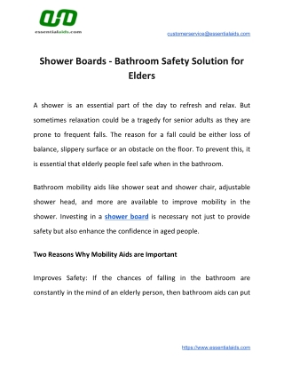 Shower Boards - Bathroom Safety Solution for Elders