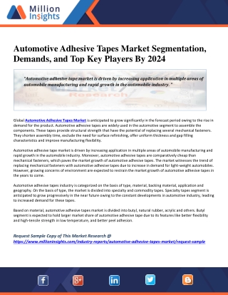 Automotive Adhesive Tapes Market Segmentation, Demands, and Top Key Players By 2024