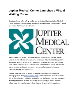 Jupiter Medical Center Launches a Virtual Waiting Room