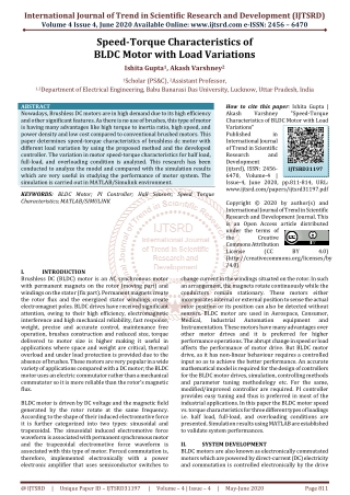 Speed Torque Characteristics of BLDC Motor with Load Variations