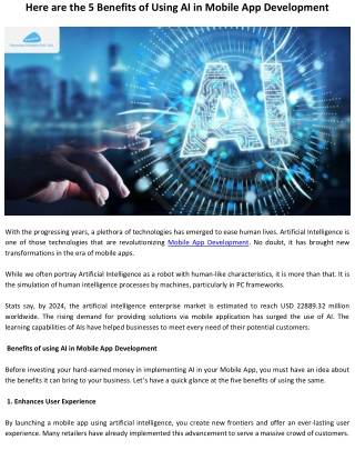 Here are the 5 Benefits of Using AI in Mobile App Development