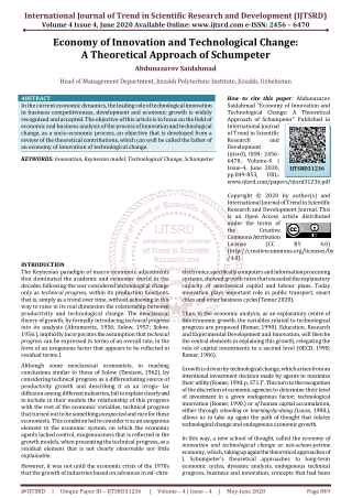 Economy of Innovation and Technological Change A Theoretical Approach of Schumpeter