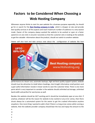 Factors  to be Considered When Choosing a Web Hosting Company