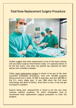 Total Knee Replacement Surgery Procedure