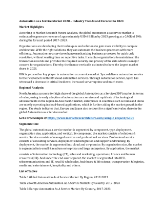 Automation as a Service Market Research Report 2020 – Industry Trends and Forecast to 2023