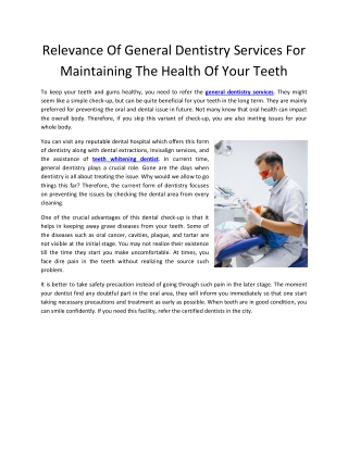 Relevance Of General Dentistry Services For Maintaining The Health Of Your Teeth