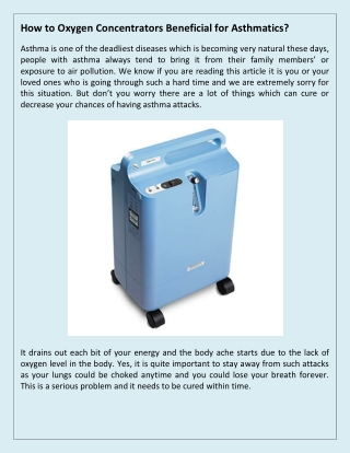 How to Oxygen Concentrators Beneficial for Asthmatics?
