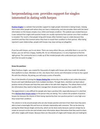 herpesndating.com provides support for singles interested in Dating with Herpes