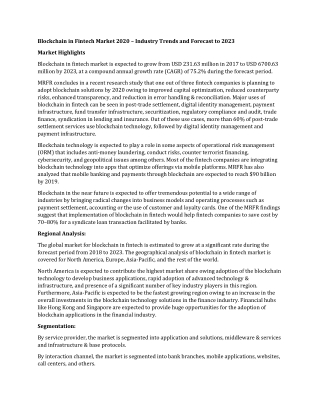 Blockchain in Fintech Market Research Report 2020 – Industry Trends and Forecast to 2023