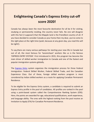 Enlightening Canada’s Express Entry cut-off score 2020!