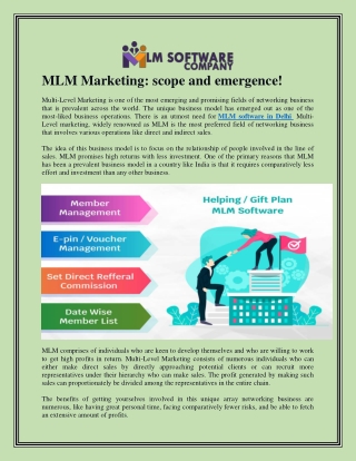 MLM Marketing: scope and emergence!