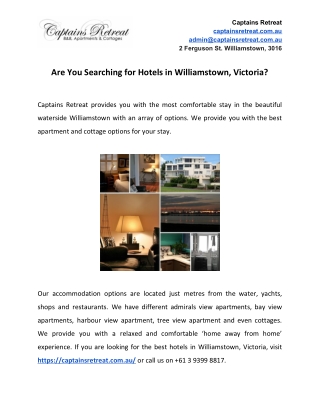 Are You Searching for Hotels in Williamstown, Victoria?