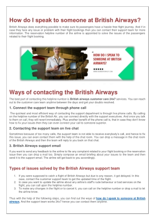 How do I speak to someone at British Airways?