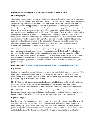 Data Governance Market Research Report 2020 – Industry Trends and Forecast to 2023