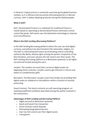 Key Benefits of the DeFi Lending/Borrowing Platform