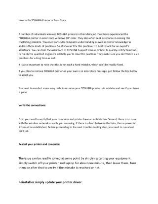 Toshiba Printer Error State Windows 10