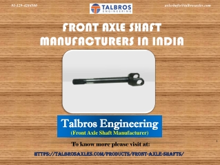 Best Front Axle Shaft Manufacturers In India