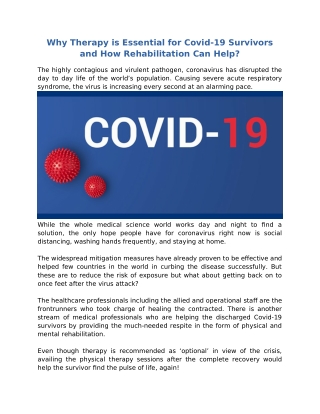 Why therapy is essential for covid 19 survivors