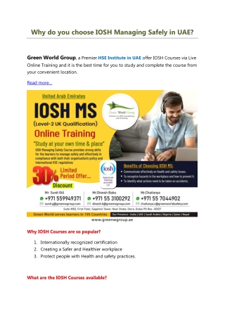 Why do you choose IOSH Managing Safely in UAE?