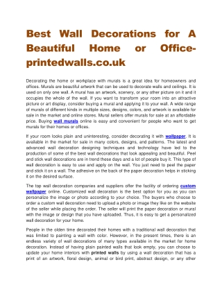 Best Wall Decorations for a Beautiful home for office-printedwalls.co.uk