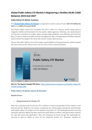 Public Safety-LTE Market To Reach USD 19.9 Billion In 2027, Predicts Forencis Research