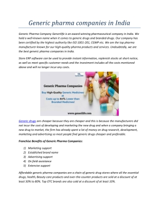 Generic pharma companies in India