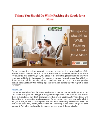 Things You Should Do While Packing the Goods for a Move