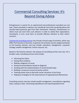 Commercial Consulting Services: It’s Beyond Giving Advice