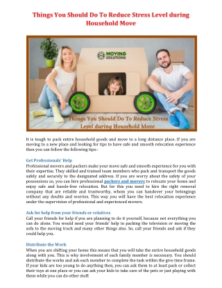 Things You Should Do To Reduce Stress Level during Household Move