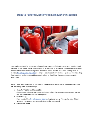 Steps to Perform Monthly Fire Extinguisher Inspection