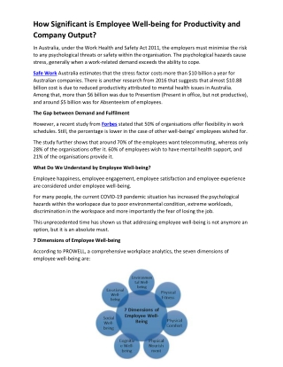 How Significant is Employee Well-being for Productivity and Company Output