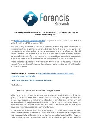 Land Survey Equipment Market Size, Share, Investment Opportunities, Top Regions, Growth & Forecast by 2027
