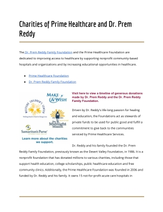 Charities of Prime Healthcare and Dr. Prem Reddy