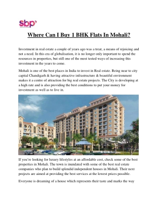 Where Can I Buy 1 BHK Flats In Mohali?