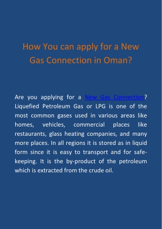 How You can apply for a New Gas Connection in Oman?