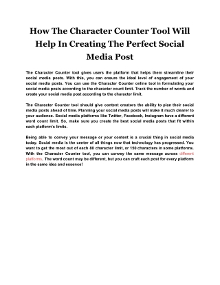 How The Character Counter Tool Will Help In Creating The Perfect Social Media Post