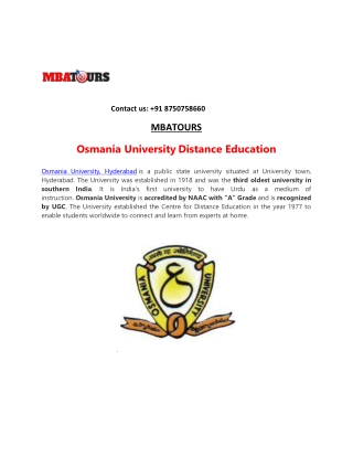 Osmania University Distance MBA Admission 2020 | Eligibility