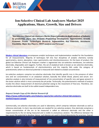 Ion-Selective Clinical Lab Analyzers Market 2025 Global Size, Key Companies, Trends, Growth And Regional Forecasts Resea