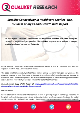 Satellite Connectivity in Healthcare Market Size, Future Scope and Forecast Report by 2027