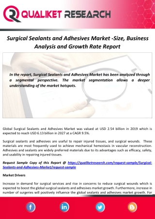 Surgical Sealants and Adhesives Market with COVID-19 Impact and Forecast Report by 2027
